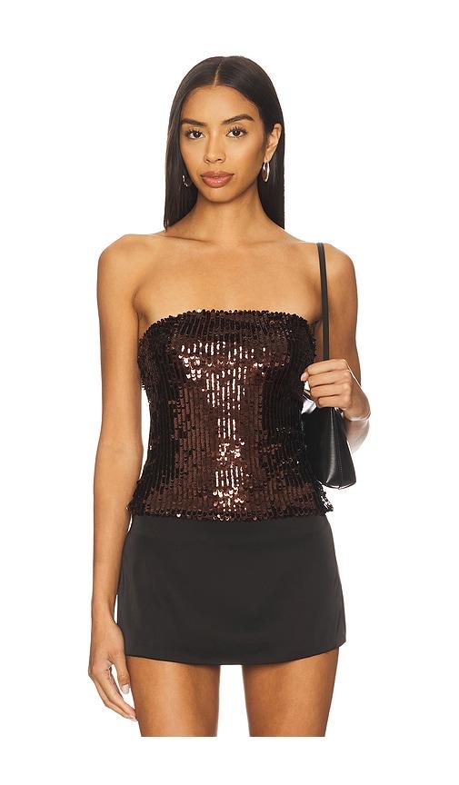 runaway the label anette strapless sequin bustier in chocolate. - size l (also in xs, s, m, xl)