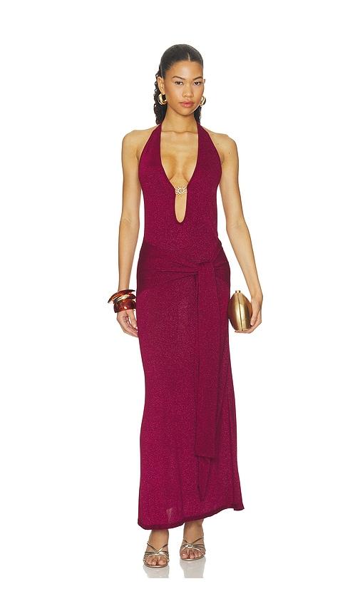 runaway the label ayella deep-v knit maxi dress in fuchsia. - size l (also in m, s, xl, xs)