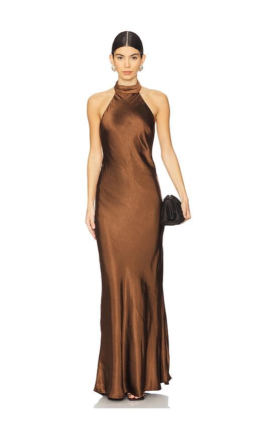 runaway the label brigitte maxi dress in brown. - size l (also in xs)