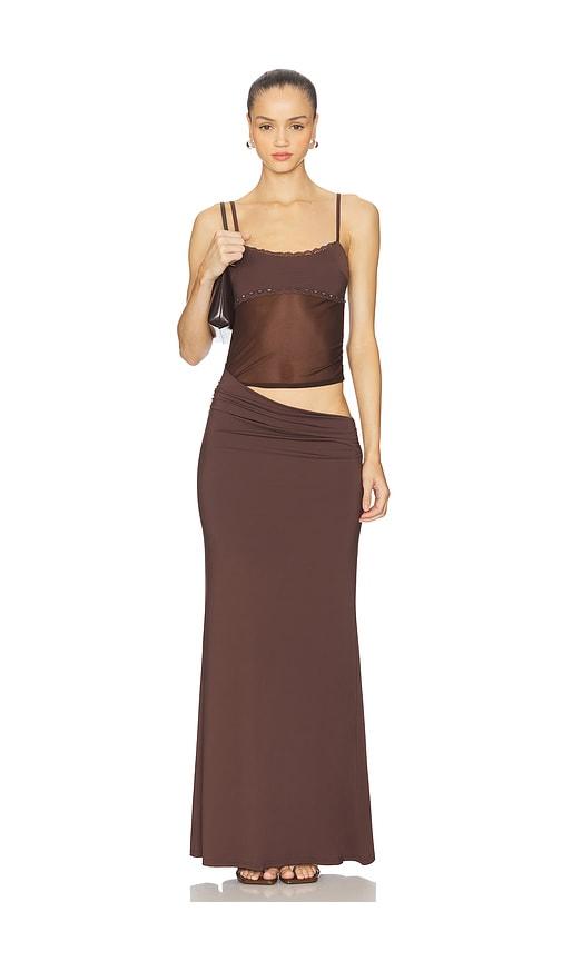runaway the label celyse midi dress in chocolate. - size l (also in m, xl)