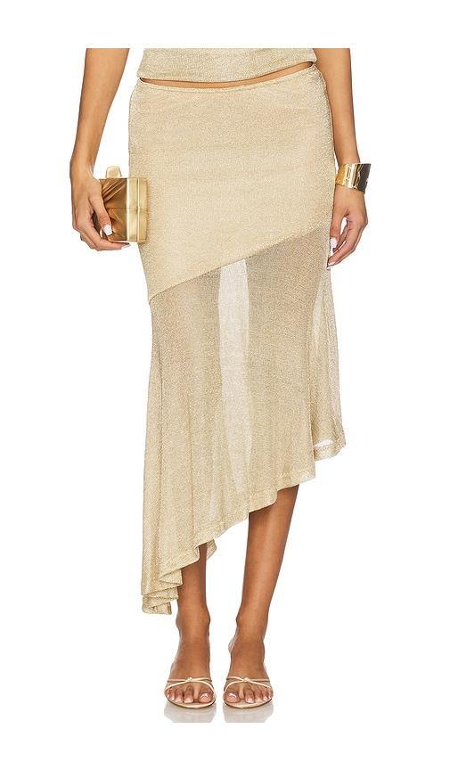 runaway the label elaine flounce midi skirt in metallic gold. - size l (also in xl)