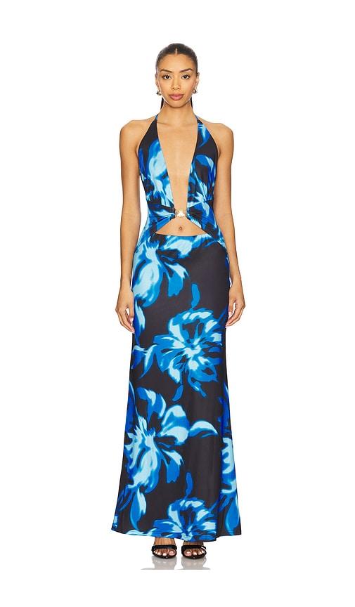 runaway the label halston maxi dress in blue,black. - size l (also in s, xl)