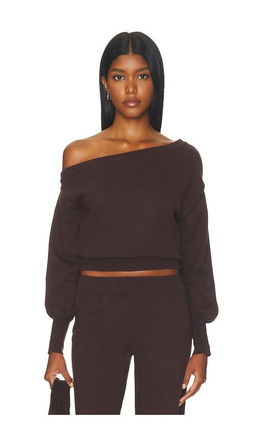 runaway the label heather off shoulder knit top in chocolate. - size l (also in m, s, xl, xs)