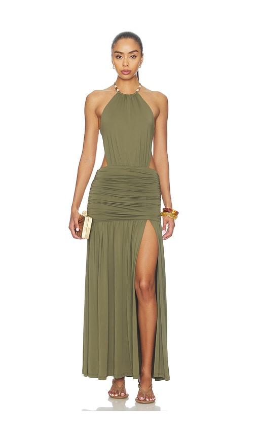 runaway the label imelda high neck maxi dress in olive. - size l (also in s, m, xl)