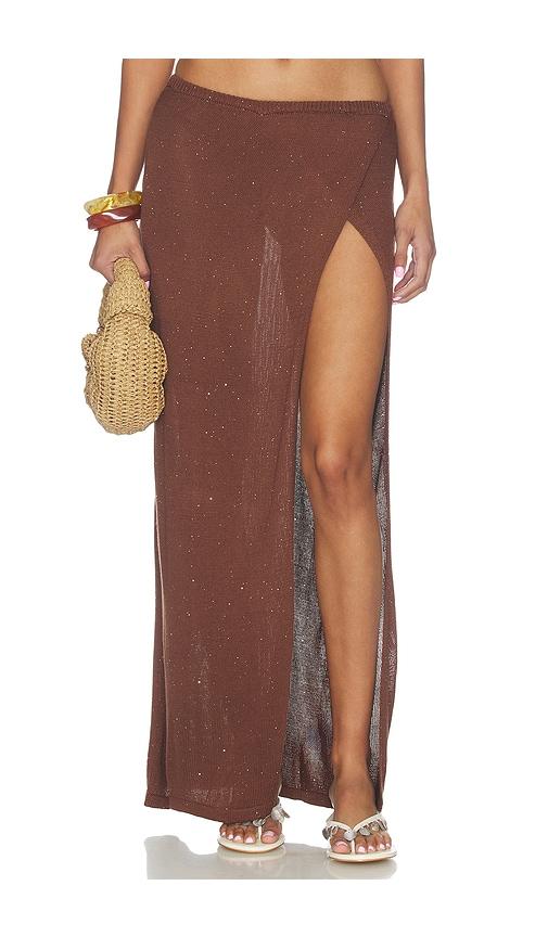 runaway the label kiva high side slit maxi skirt in chocolate. - size l (also in xs, s, m, xl)