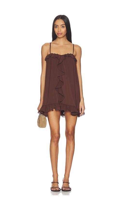 runaway the label kristia flounce ruffle mini dress in chocolate. - size l (also in s, xs, xl)
