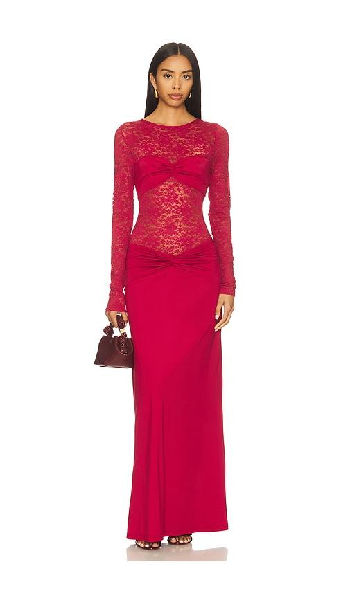 runaway the label larna lace long sleeve maxi dress in red. - size s (also in xs)