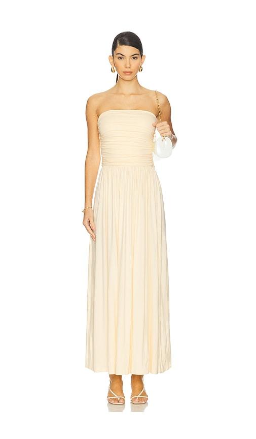 runaway the label malone ruched strapless maxi dress in lemon. - size xl (also in xs)