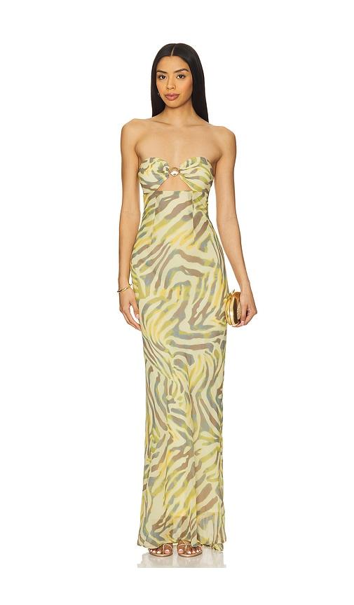 runaway the label midal maxi dress in cream,green. - size l (also in m, s, xl, xs)