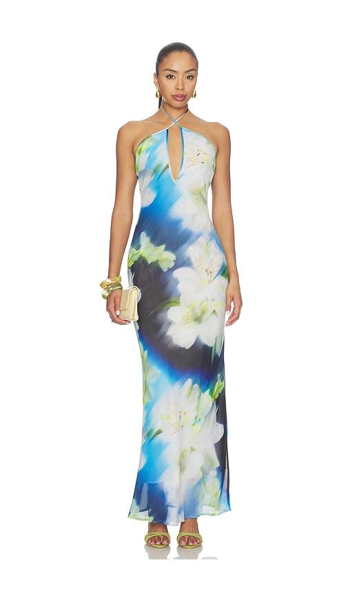 runaway the label mirae cross front maxi dress in blue. - size l (also in xs, s, m, xl)