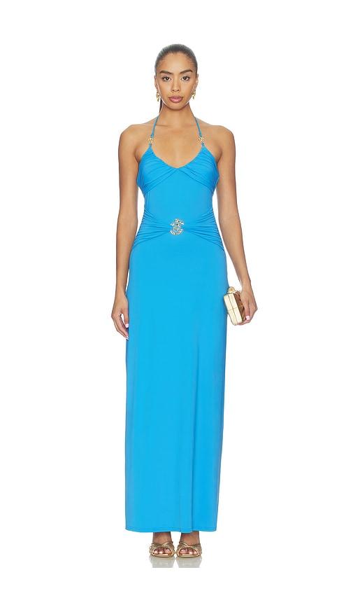 runaway the label nina ruched halter maxi dress in blue. - size l (also in xs, s, m, xl)