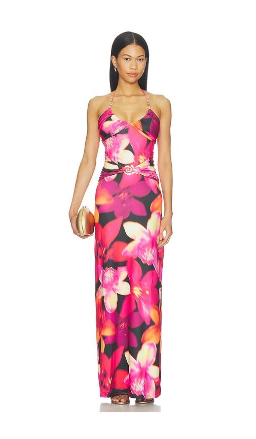 runaway the label nina ruched halter maxi dress in multi. - size l (also in xs, s, m, xl)