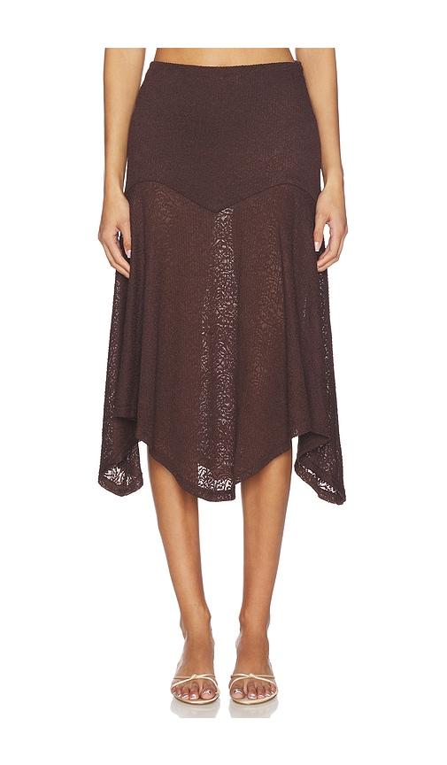 runaway the label roxelle handkerchief midi skirt in chocolate. - size l (also in s, xs, m)