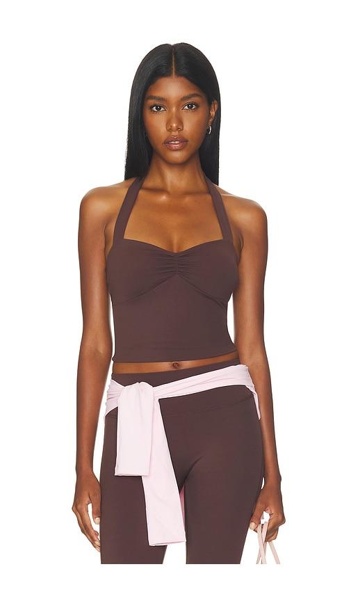 runaway the label sammy backless halter top in chocolate. - size l (also in m, s, xl, xs)