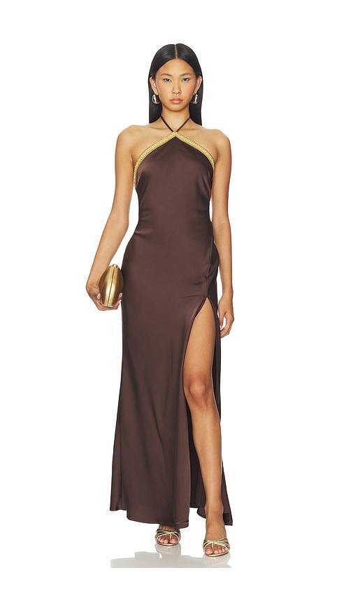 runaway the label shae halter maxi dress in chocolate. - size l (also in m)