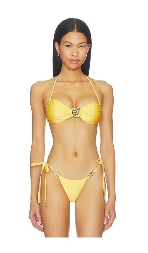 runaway the label tiago halter ruched bikini top in yellow. - size l (also in xs, s, m, xl)