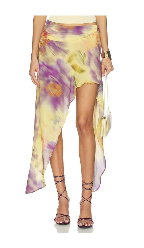 runaway the label tulia flounce midi skirt in yellow,purple. - size l (also in s)
