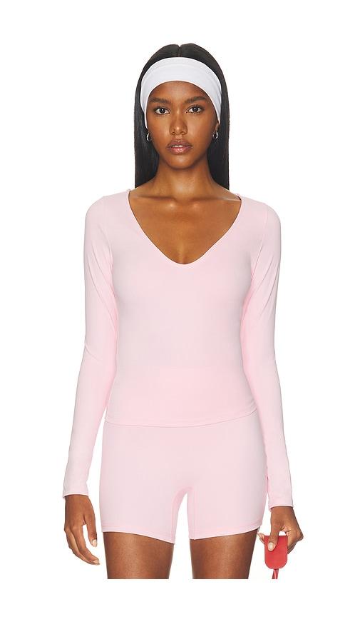 runaway the label zelda low v-neck long sleeve top in pink. - size l (also in m, s, xl, xs)