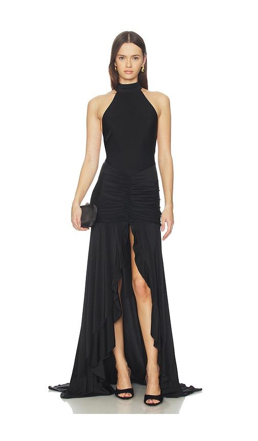 runaway the label zelma high neck maxi dress in black. - size m (also in xs, s)