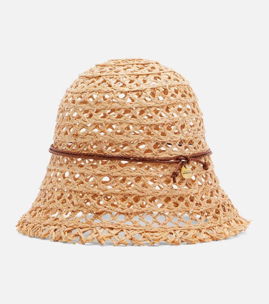 ruslan baginskiy leather-trimmed straw bucket hat