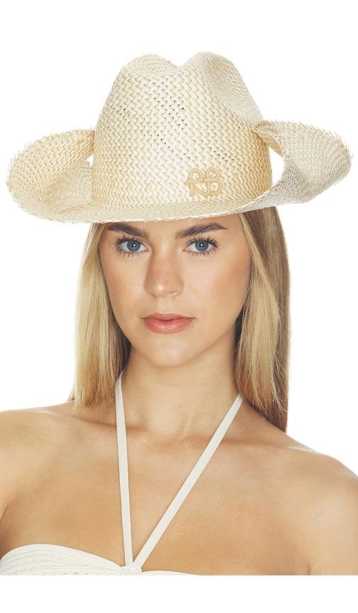 ruslan baginskiy monogram-embellished straw cowboy hat in beige. - size l (also in s, m)