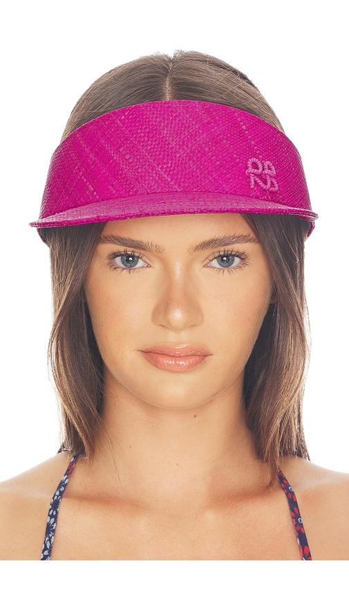 ruslan baginskiy monogram-embellished straw visor hat in pink.