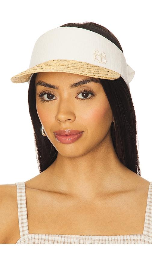 ruslan baginskiy straw braid & linen visor in cream.