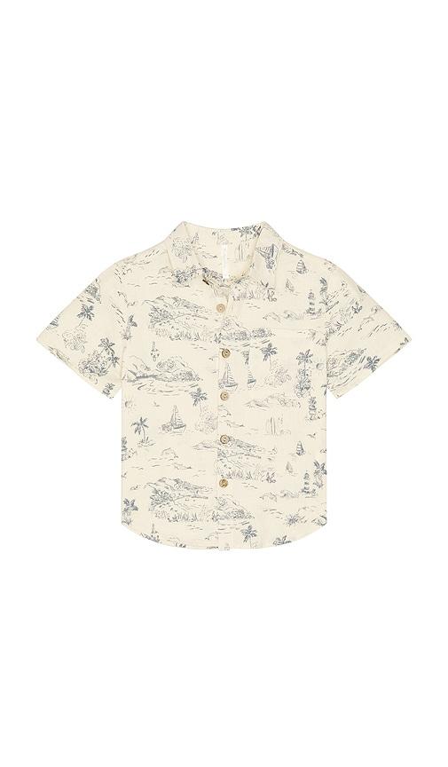 rylee + cru collared short sleeve shirt in cream. - size 12-18m (also in 18-24m)