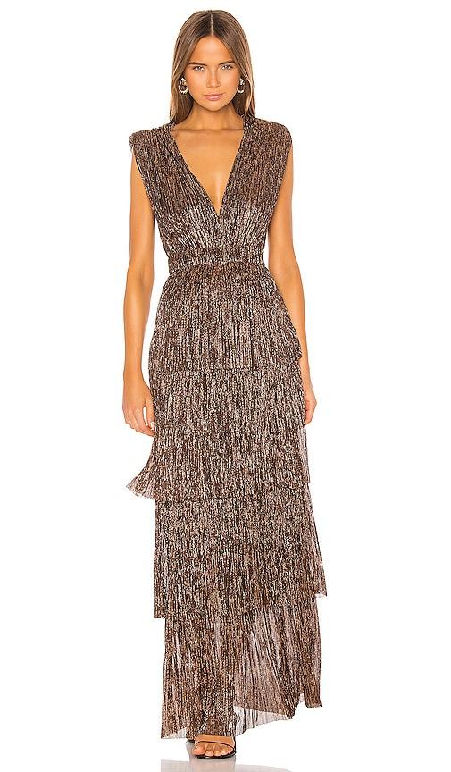sabina musayev skylar gown in metallic bronze. - size s (also in xs)