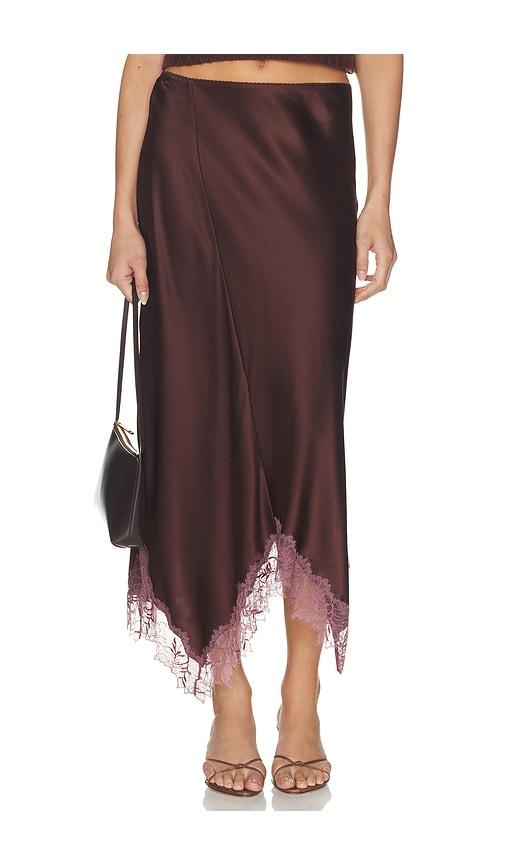 sablyn keri paneled bias skirt with lace in brown. - size l (also in s)