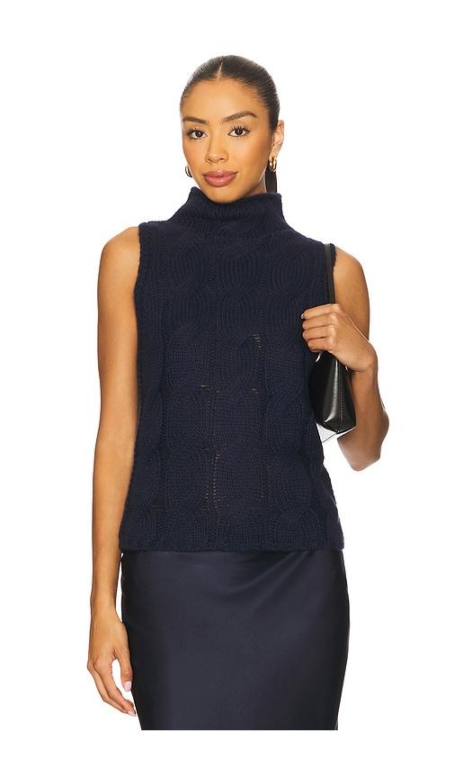 sablyn salvia sleeveless cable turtleneck sweater in navy. - size l (also in m)
