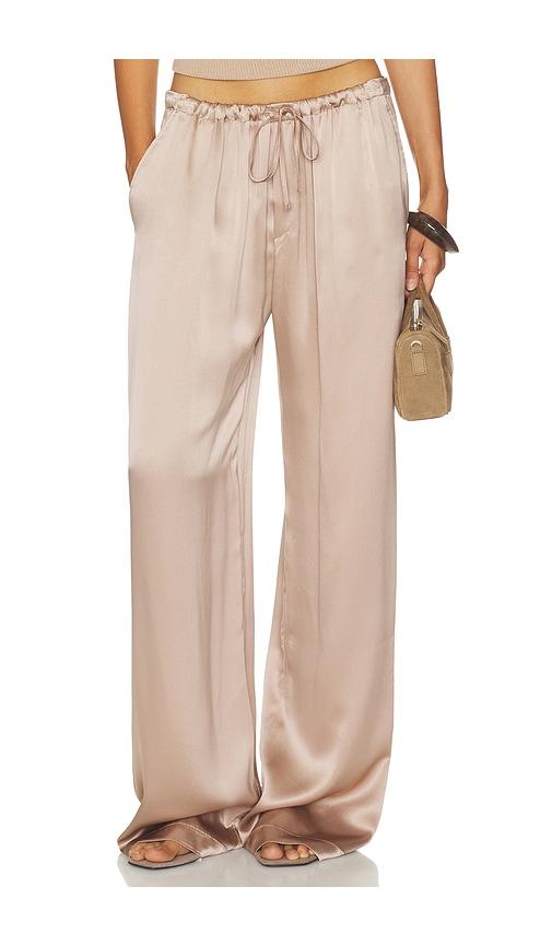 sablyn silk gemma pull on straight leg pant in beige. - size l (also in s)
