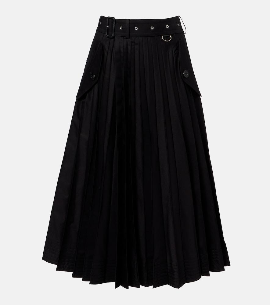 sacai belted cotton-blend gabardine midi skirt