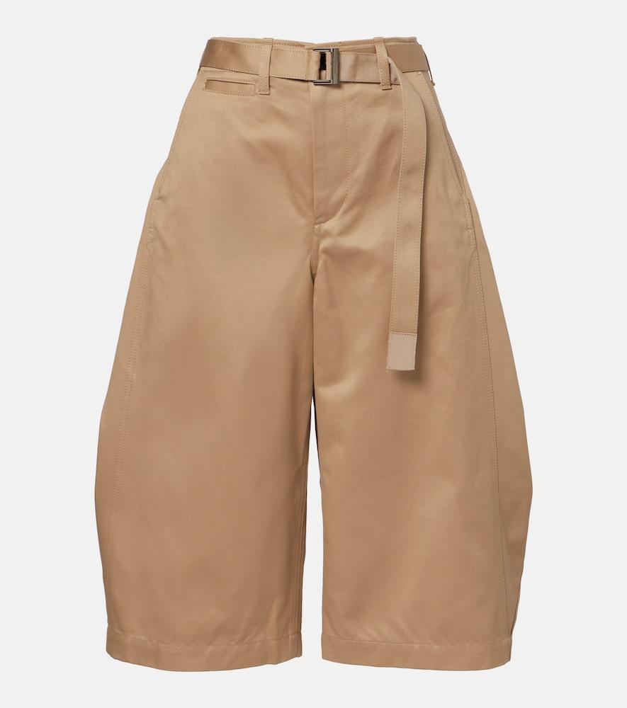 sacai belted cropped cotton barrel-leg pants