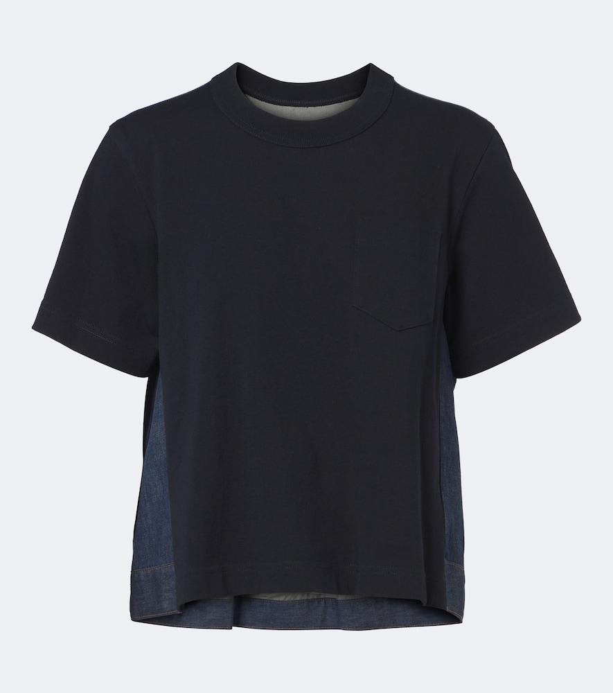 sacai cotton jersey and denim t-shirt
