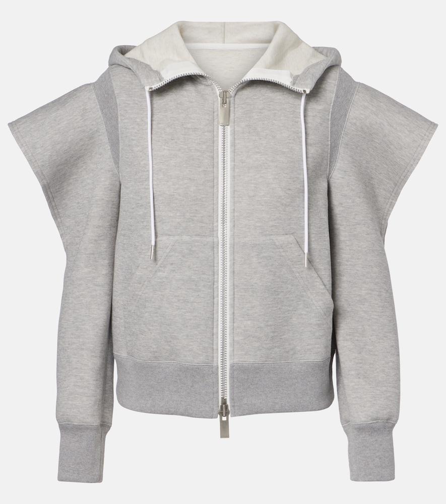 sacai cutout cotton-blend fleece hoodie