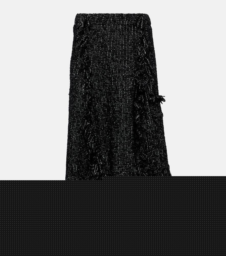 sacai fringed flared tweed midi skirt