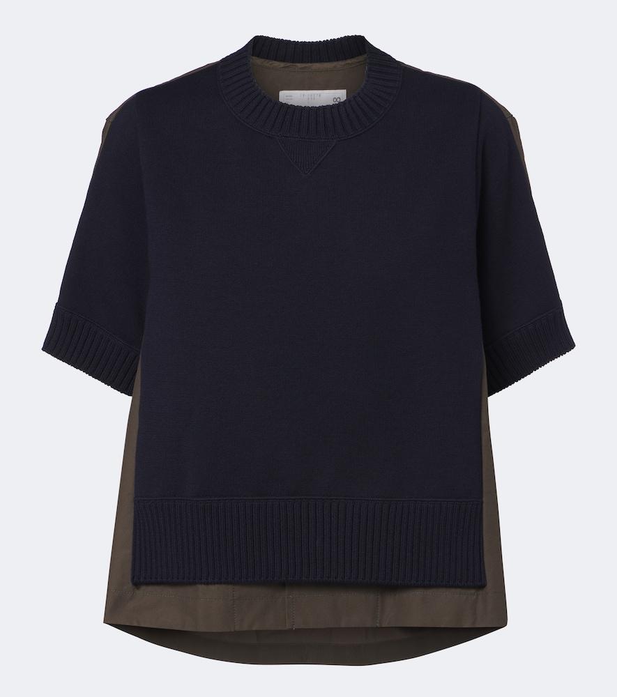 sacai knitted cotton and cashmere-blend top