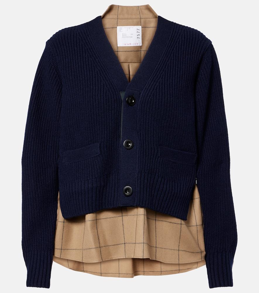 sacai layered wool-blend cardigan