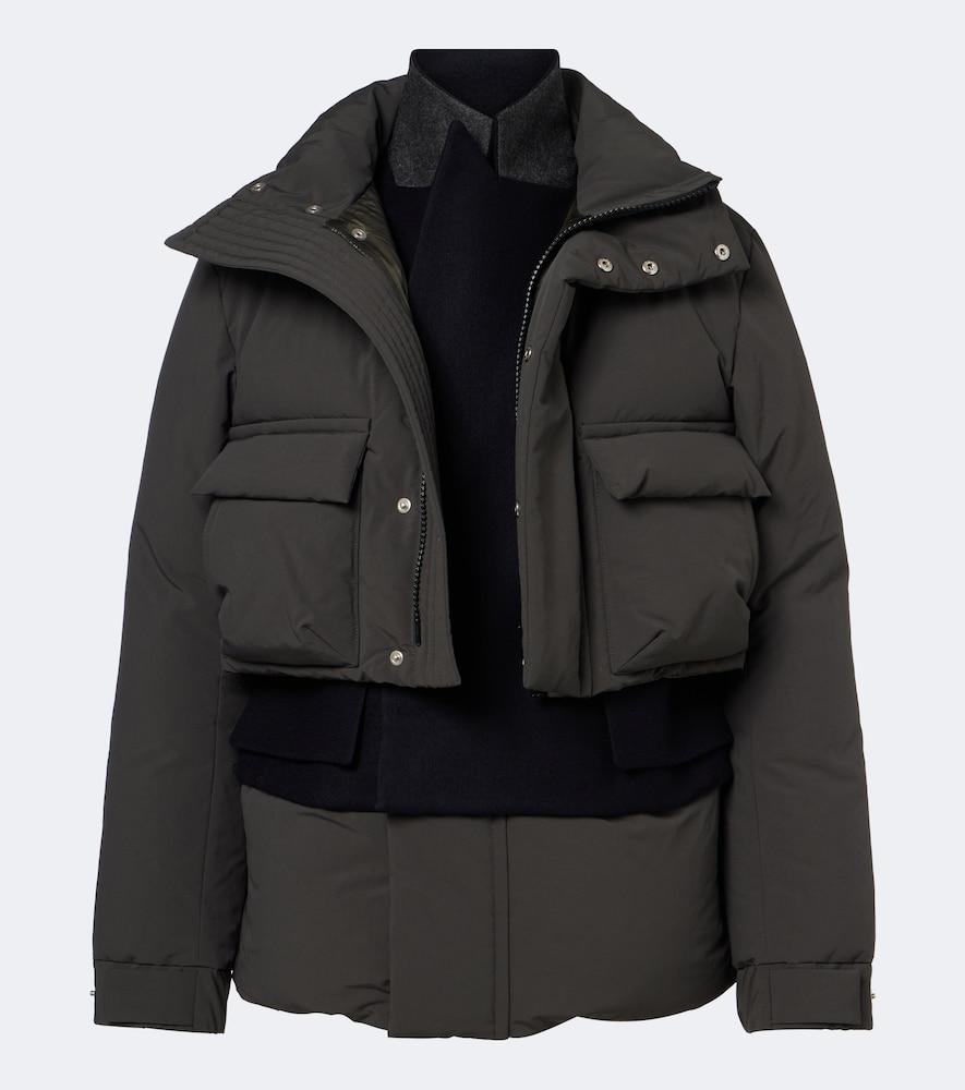 sacai layered wool-trimmed down jacket
