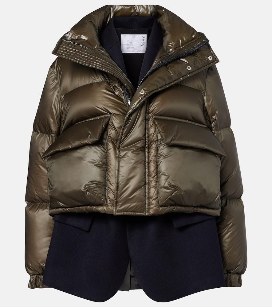 sacai layered wool-trimmed down jacket