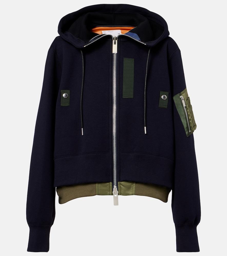 sacai paneled cotton-blend zip-up hoodie