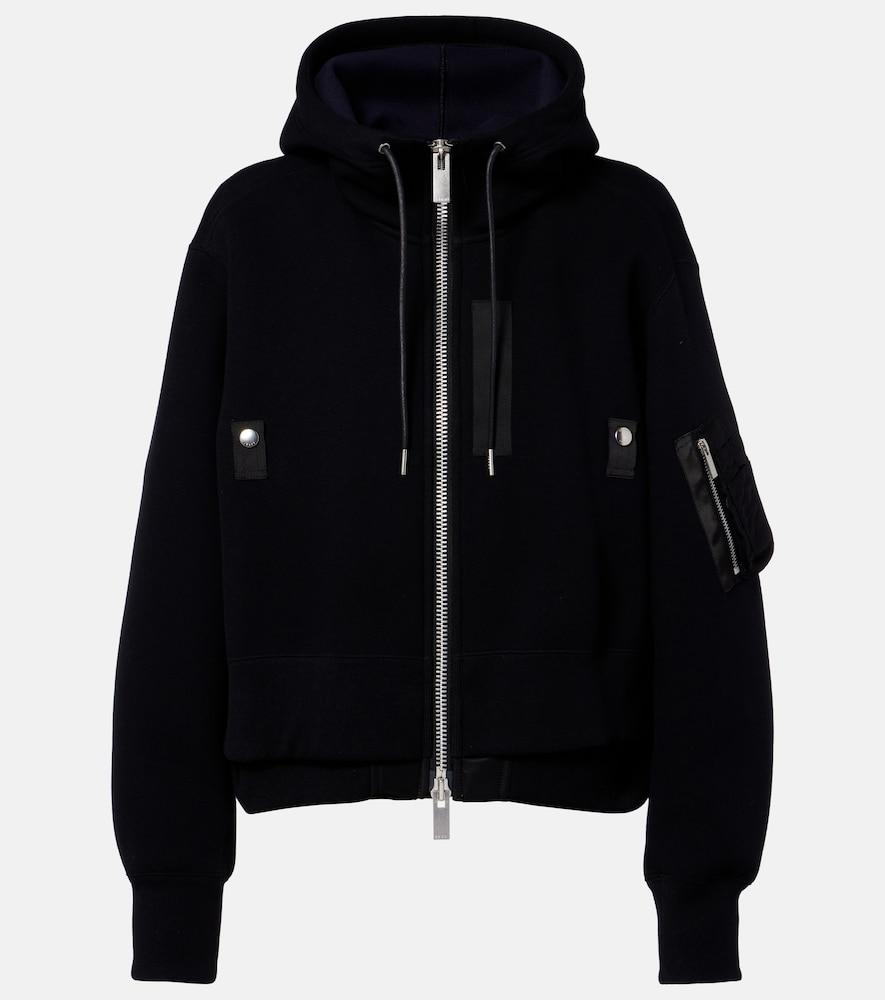 sacai paneled cotton-blend zip-up hoodie