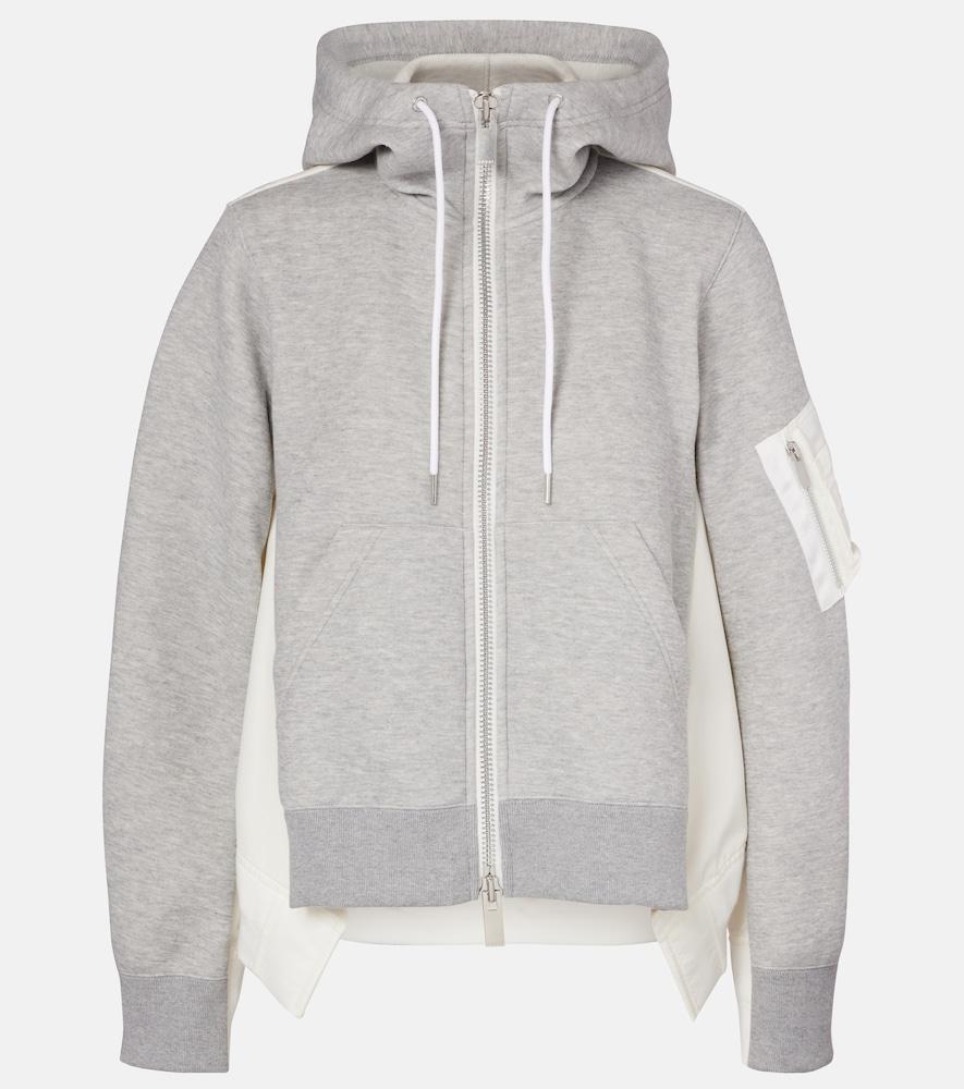 sacai paneled zip-up hoodie