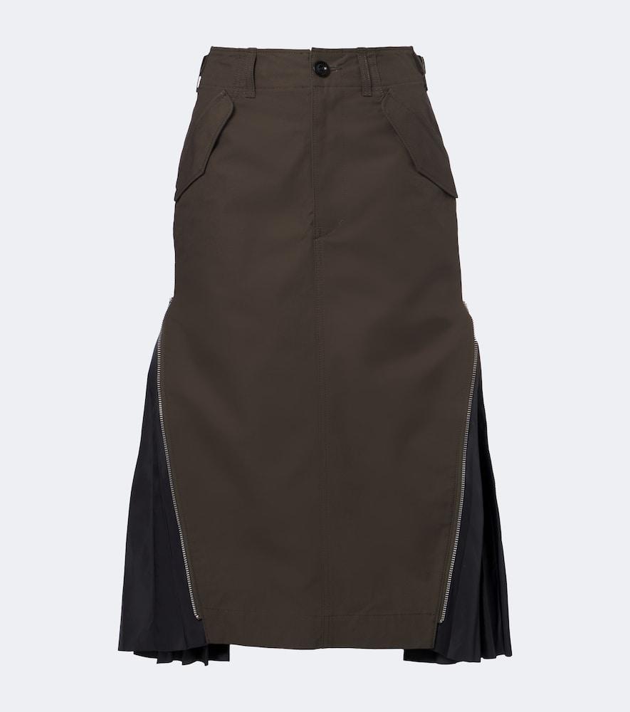 sacai pleated cotton midi skirt