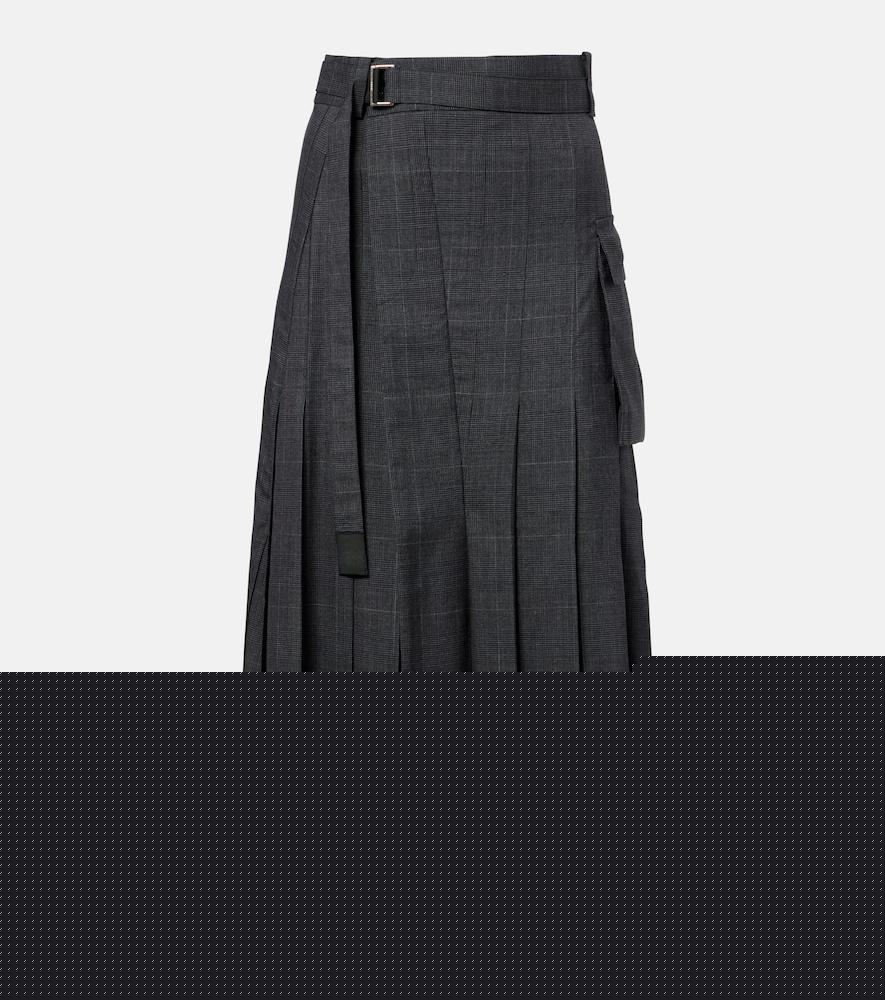 sacai prince of wales check wool midi skirt