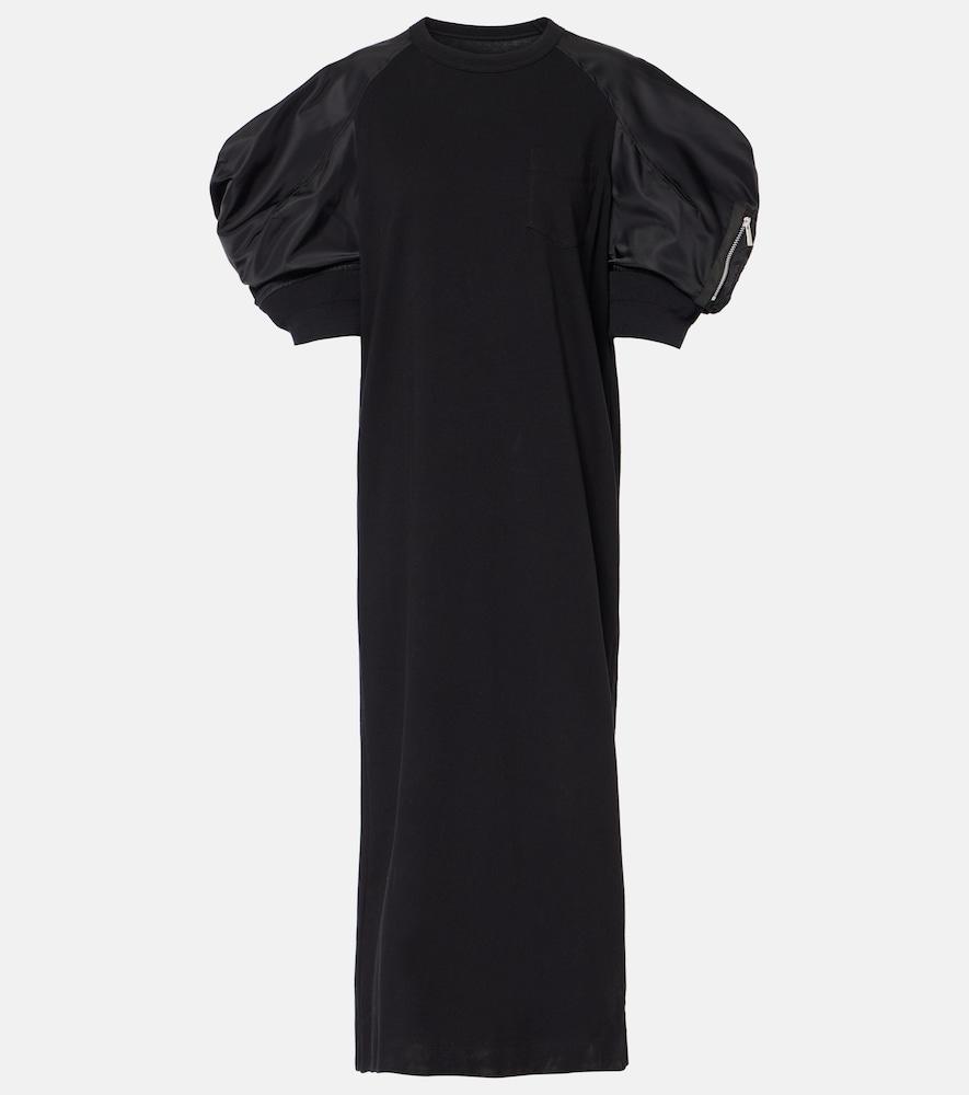 sacai puff-sleeve cotton-blend jersey midi dress