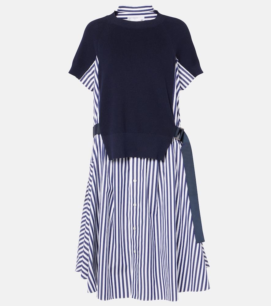 sacai striped cotton midi dress