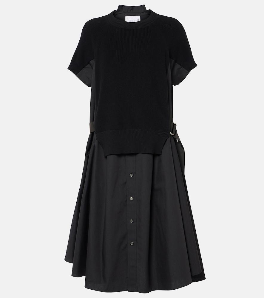 sacai striped jersey and poplin shirt dress