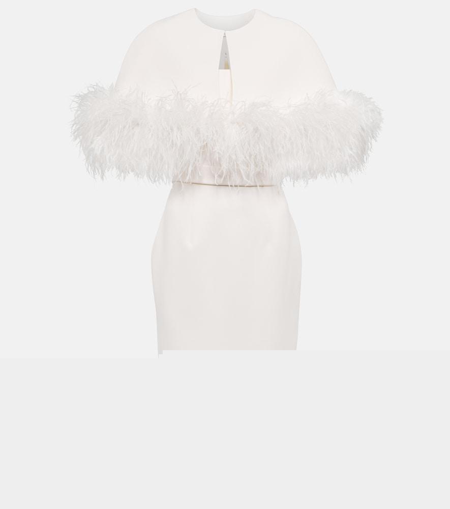 safiyaa bridal feather-trimmed crêpe midi dress